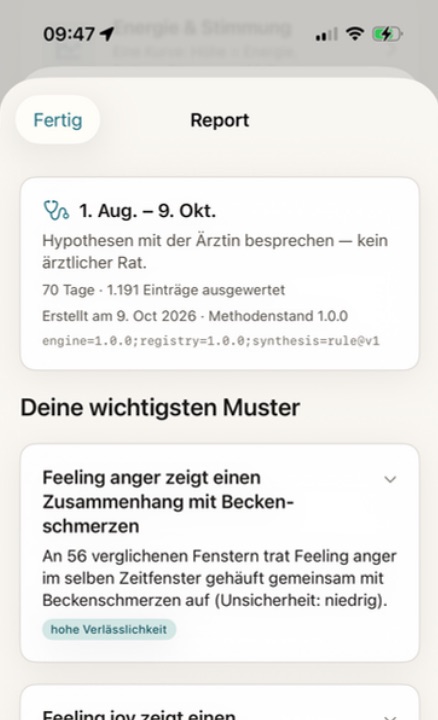 App-Screen Report: wichtigste Muster mit Verlässlichkeitsangabe